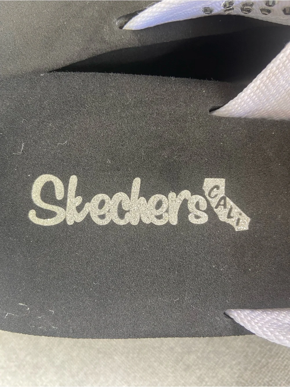 Skechers Black Platform Wedge Thongs with White Studded Straps